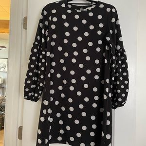 Cato Size Small long sleeve black and white polka dot mid thigh length dress
